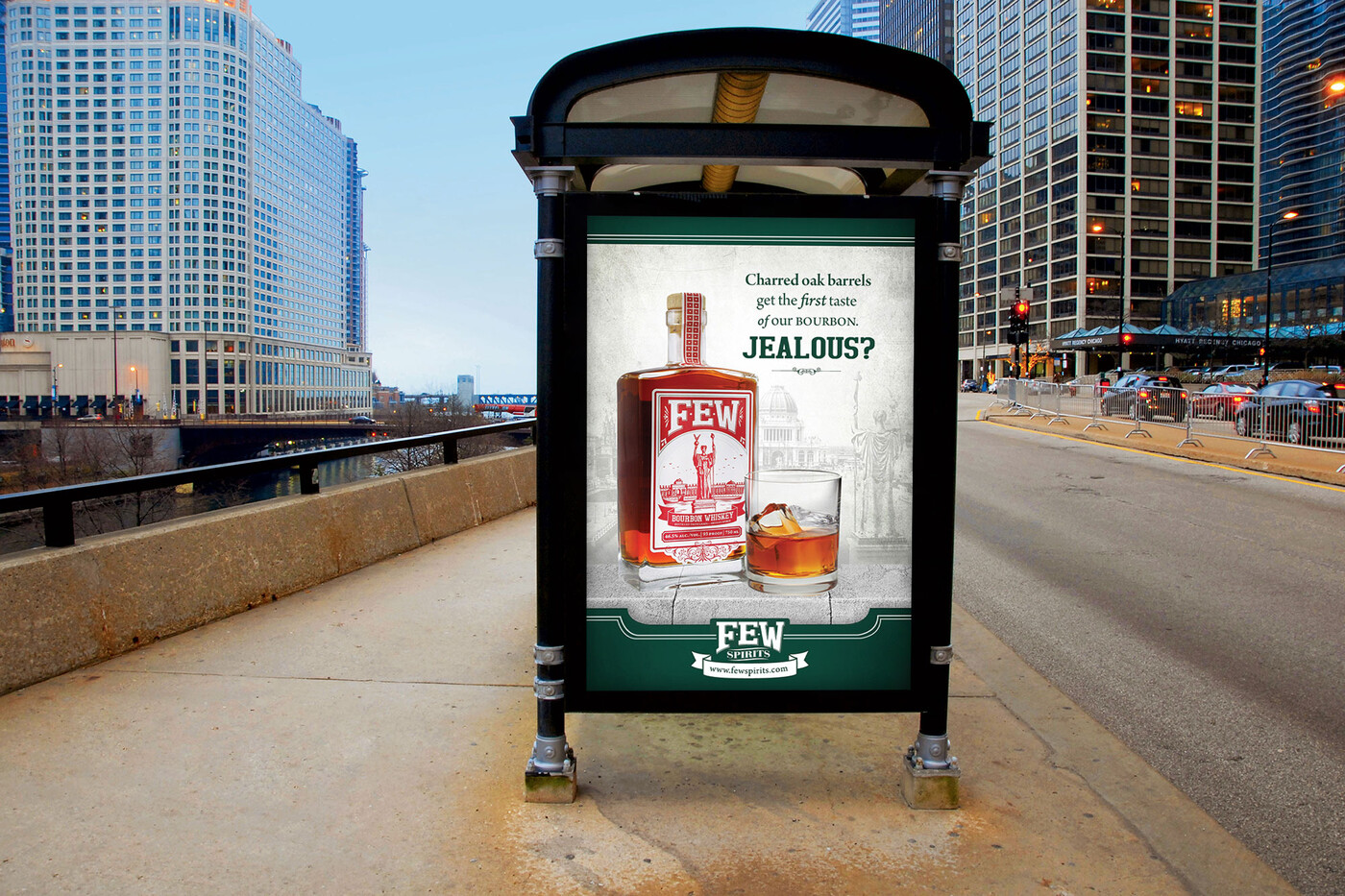 Few Spirits Bus shelter advertising by Lawrence Neisler