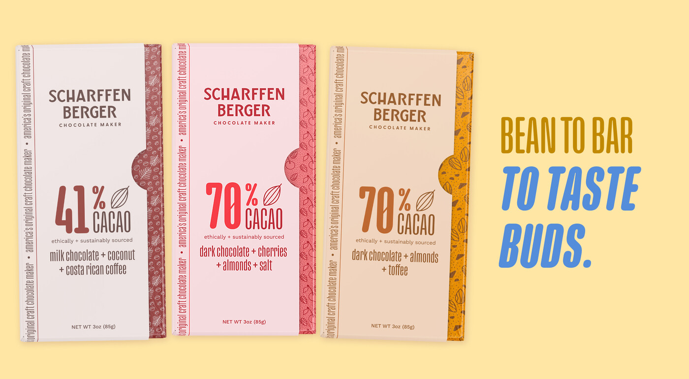 Lawrence Neisler and Diana Kaneva from GOGO Brand Studio designed new luxury packaing for Scharffen Berger Chocolate Maker