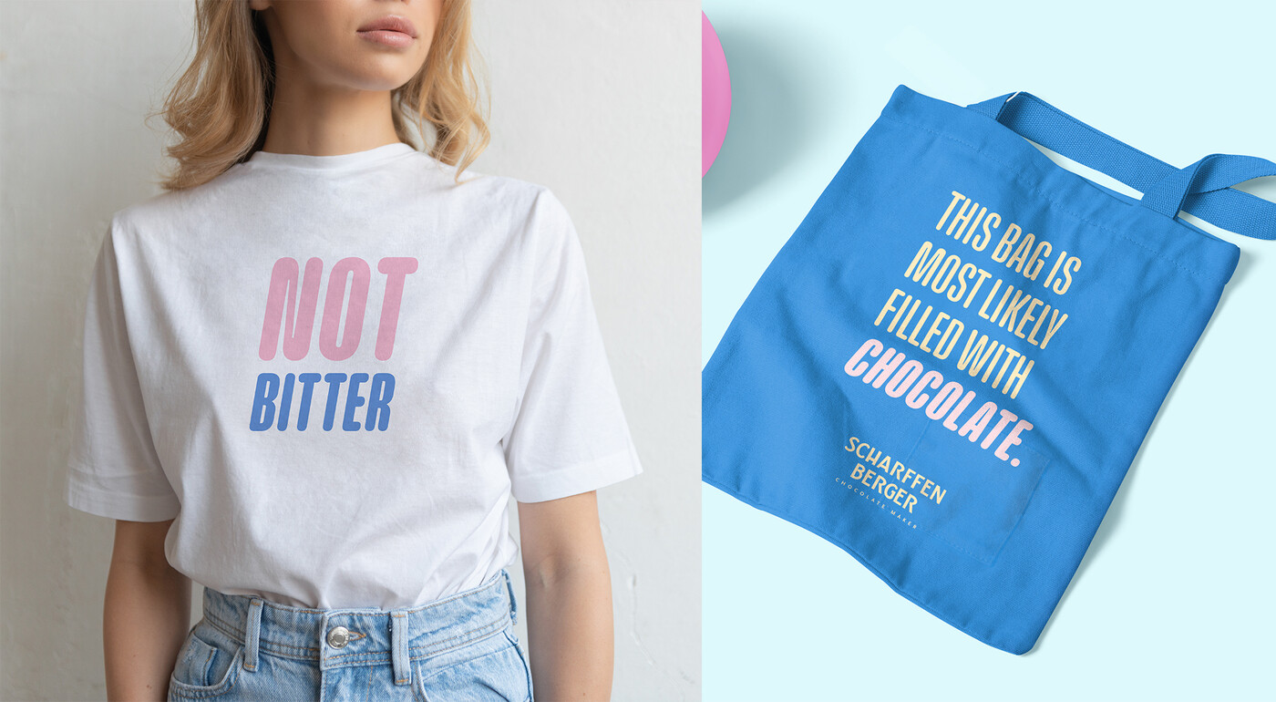 T-shirts and tote bags for Scharffen Berger Chocolate Maker by GOGO Design.