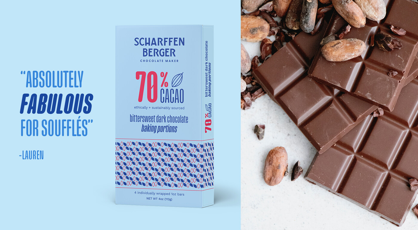 New packaging for Scharffen Berger Baking Portions by GOGO Studio.