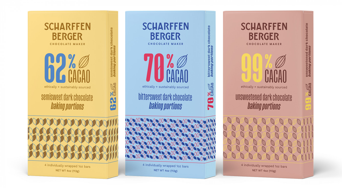 GOGO Packaging Agency designed new Baking Portions packaging for Scharffen Berger Chocolate Maker