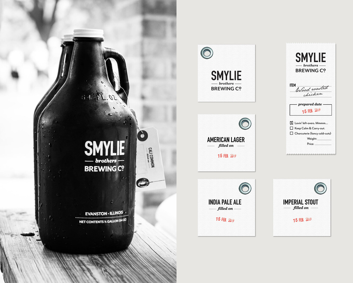 Custom growler tags by GOGO design agency.