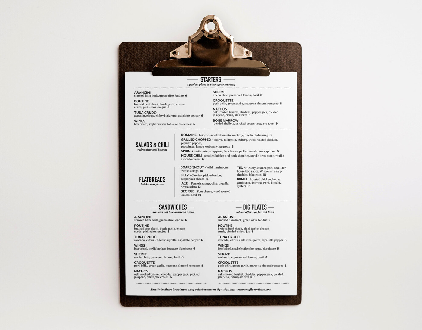 Smylie Brothers Brewing Co. menu design by GOGO Brand Studio